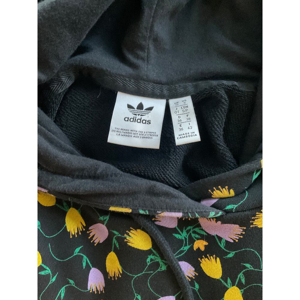 EUC ADIDAS Originals Cropped Hoodie Allover Print Drawcord Loose Fit Size Small - Picture 8 of 8